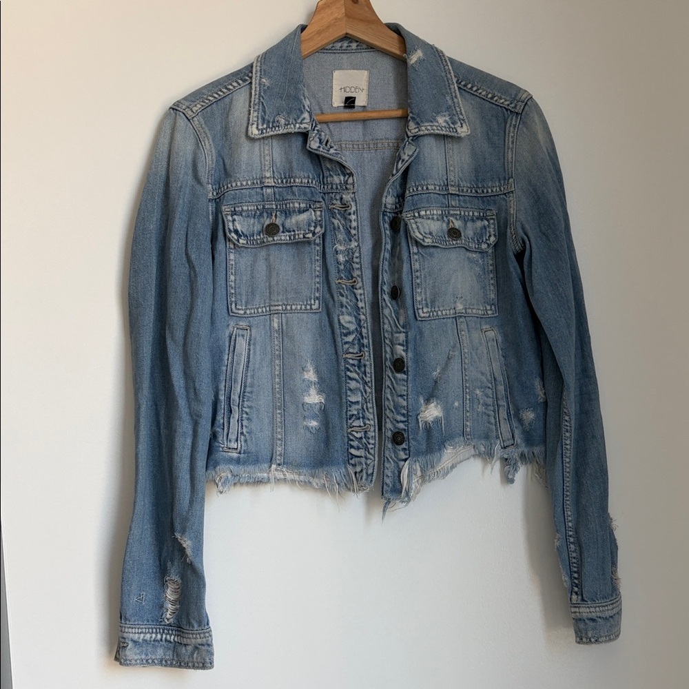 Frayed Hem Light Blue Denim Jacket